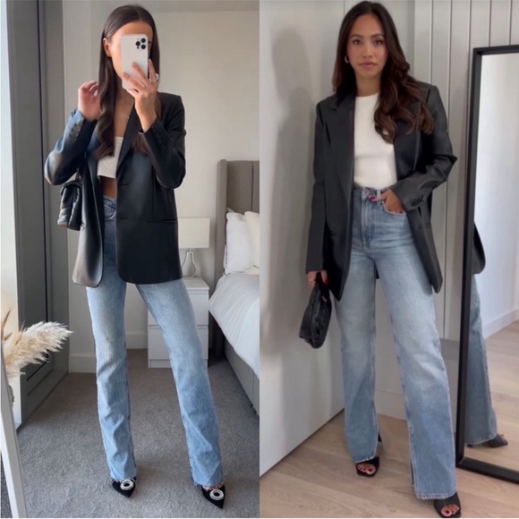 Zara Blogger Favorite Black Faux Leather Blazer Button Front Jacket Size XL NWT - Picture 4 of 16